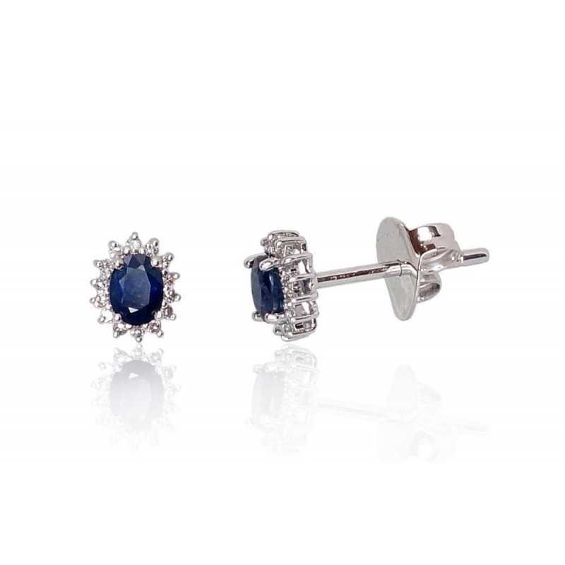 Gold classic studs earrings, 585°, Diamonds, Sapphire, 1200249(Au-W)_DI+SA