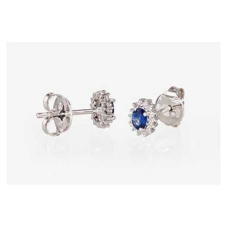 Gold classic studs earrings, 585°, Diamonds, Sapphire, 1200249(Au-W)_DI+SA
