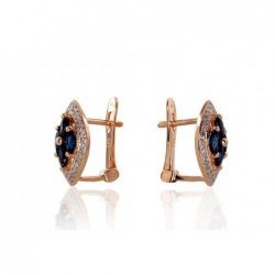 Gold earrings with english lock, 585°, Diamonds, Sapphire, 1200250(Au-R+PRh-W)_DI+SA
