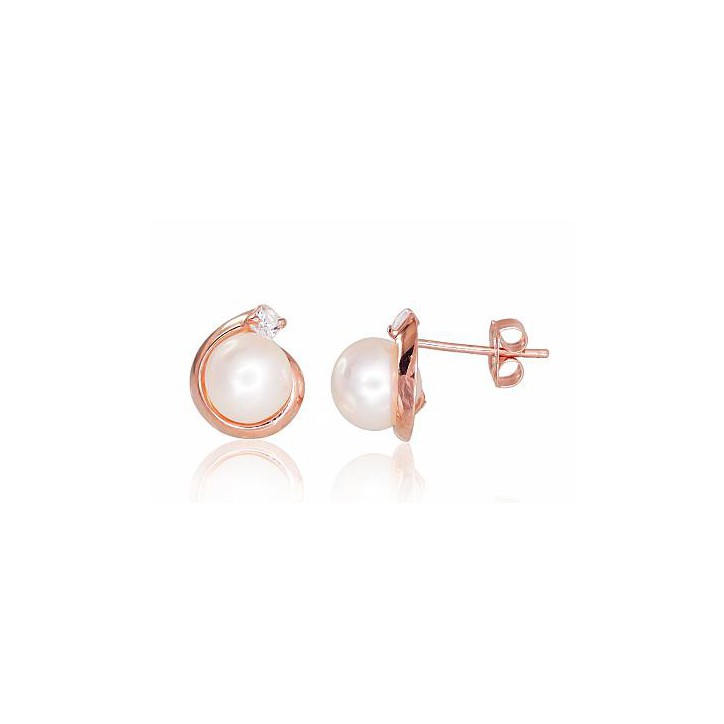 Gold classic studs earrings, 585°, Zirkons , Fresh-water Pearl , 1200254(Au-R)_CZ+PE Gold classic studs earrings, 585°, Zirkons , Fresh-water Pearl , 1200254(Au-R)_CZ+PE