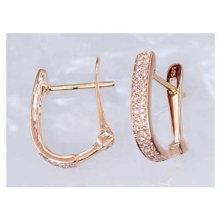 Gold earrings with english lock, 585°, Diamonds, 1200272(Au-R)_DI