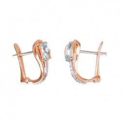 Gold earrings with english lock, 585°, Diamonds, Blue Topaz , 1200276(Au-R+PRh-W)_DI+TZLB