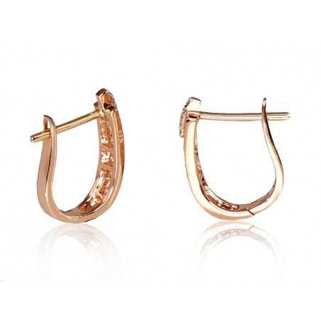 Gold earrings with english lock, 585°, Diamonds, 1200386(Au-R+PRh-W)_DI