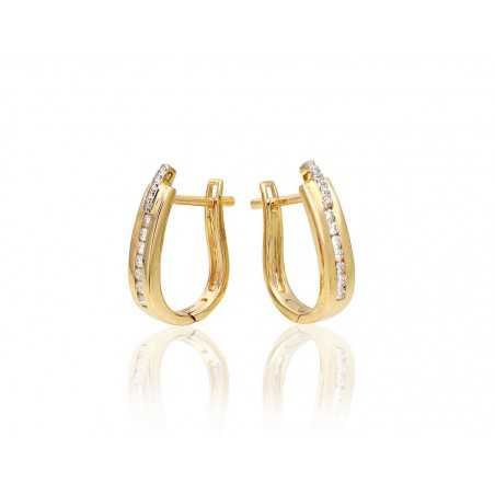 Gold earrings with english lock, 585°, Diamonds, 1200386(Au-Y+PRh-W)_DI