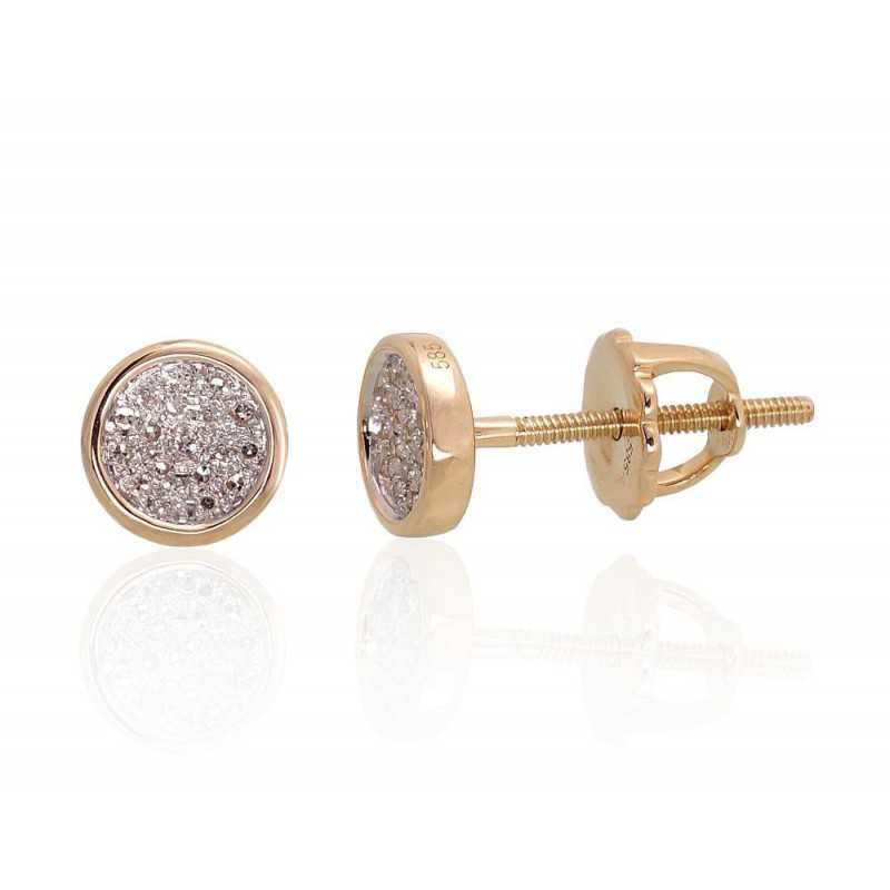 Gold screw studs earrings, 585°, Diamonds, 1200453(Au-Y+PRh-W)_DI