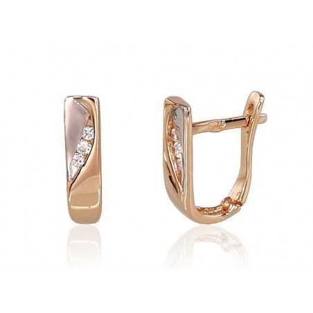 Gold earrings with english lock, 585°, Zirkons , 1200462(Au-R+PRh-W)_CZ