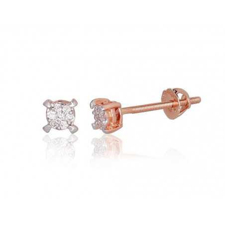 Gold screw studs earrings, 585°, Diamonds, 1200510(Au-R+PRh-W)_DI