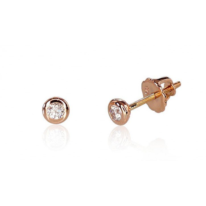 Gold screw studs earrings, 585°, Diamonds, 1200511(Au-R)_DI