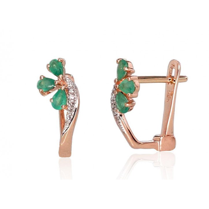 Gold Earrings, 585°, Diamonds, Emerald, 1200716(Au-R+PRh-W)_DI+EM Gold Earrings, 585°, Diamonds, Emerald, 1200716(Au-R+PRh-W)_DI+EM