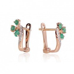 Gold Earrings, 585°, Diamonds, Emerald, 1200716(Au-R+PRh-W)_DI+EM