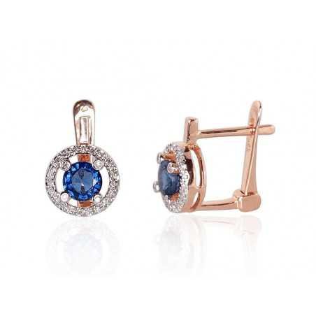 Gold earrings with english lock, 585°, Diamonds, Sapphire, 1200718(Au-R+PRh-W)_DI+SA