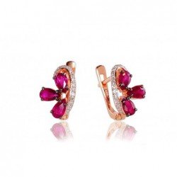 Gold earrings with english lock, 585°, Diamonds, Ruby, 1200787(Au-R+PRh-W+PRh-Bk)_DI+RB