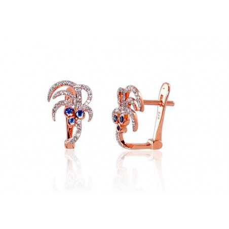 Gold earrings with english lock, 585°, Diamonds, Sapphire, 1200791(Au-R+PRh-W)_DI+SA