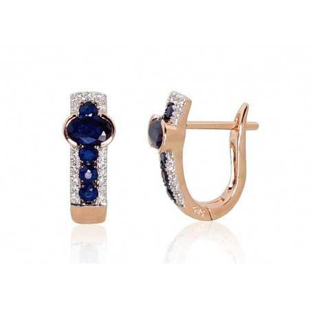 Gold Earrings, 585°, Diamonds, Sapphire, 1200971(Au-R+PRh-W+PRh-Bk)_DI+SA