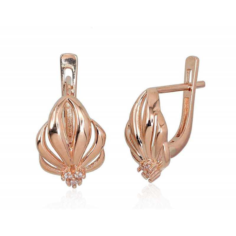 Gold earrings with english lock, 585°, Zirkons , 1201014(Au-R)_CZ