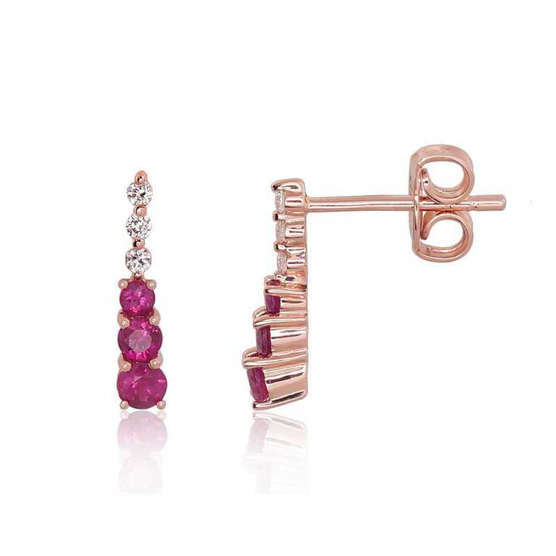 Gold classic studs earrings, 585°, Diamonds, Ruby, 1201048(Au-R)_DI+RB