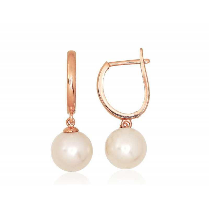 Gold earrings with english lock, 585°, Fresh-water Pearl , 1201104(Au-R)_PE