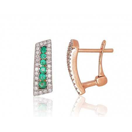 Gold Earrings, 585°, Diamonds, Emerald, 1201130(Au-R+PRh-W)_DI+EM