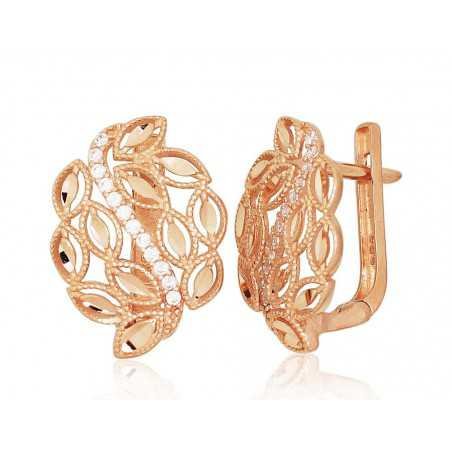 Gold earrings with english lock, 585°, Zirkons , 1201154(Au-R)_CZ