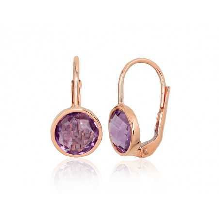 Gold earrings with english lock, 585°, Amethyst , 1201181(Au-R)_AM