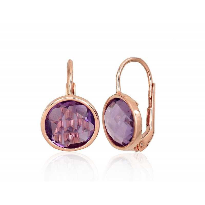 Gold earrings with english lock, 585°, Amethyst , 1201182(Au-R)_AM