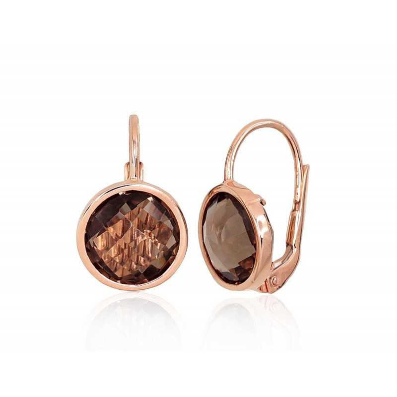 Gold earrings with english lock, 585°, Smoky Quarz , 1201182(Au-R)_KZSM