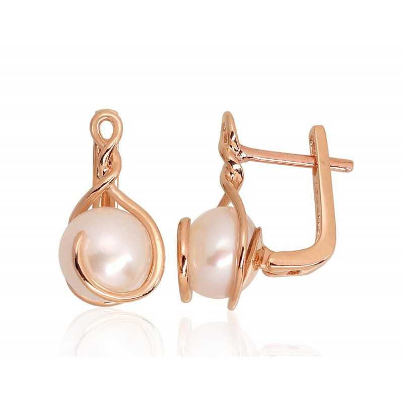 Gold earrings with english lock, 585°, Fresh-water Pearl , 1201273(Au-R)_PE
