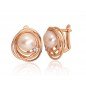 Gold earrings with english lock, 585°, Zirkons , Fresh-water Pearl , 1201278(Au-R+PRh-W)_CZ+PE
