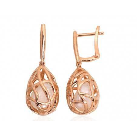 Gold earrings with english lock, 585°, Fresh-water Pearl , 1201280(Au-R)_PE