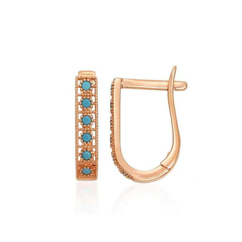 Gold earrings with english lock, 585°, Turquoise , 1201290(Au-R)_TRX