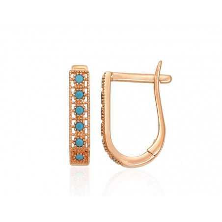 Gold earrings with english lock, 585°, Turquoise , 1201290(Au-R)_TRX