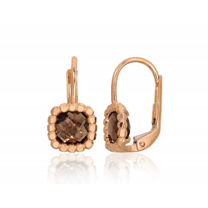 Gold earrings with english lock, 585°, Smoky Quarz , 1201293(Au-R)_KZSM