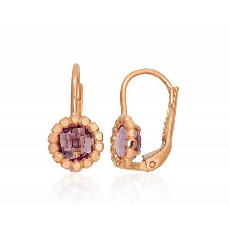 Gold earrings with english lock, 585°, Amethyst , 1201294(Au-R)_AM