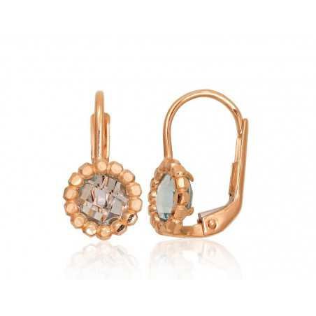 Gold earrings with english lock, 585°, Sky Blue Topaz , 1201294(Au-R)_TZLB