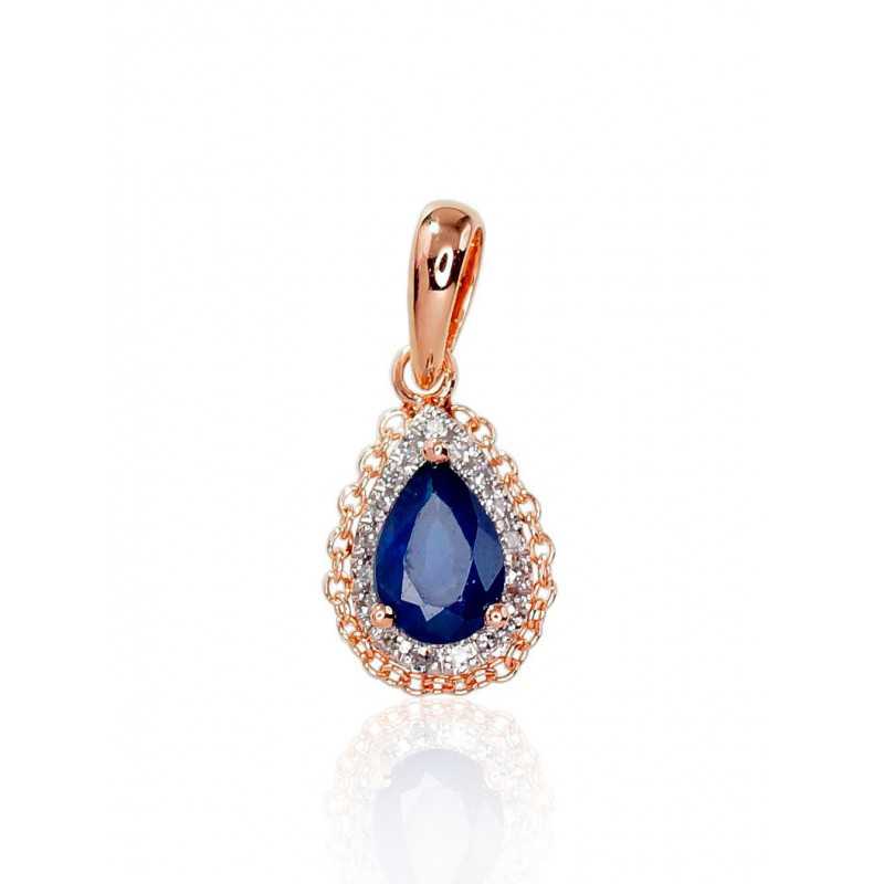 Gold pendant, 585°, Rose gold, Diamonds, Sapphire, 1300411(Au-R+PRh-W)_DI+SA