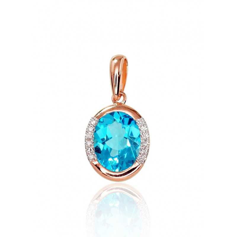 Gold pendant, 585°, , Diamonds, Blue Topaz , 1300413(Au-R+PRh-W)_DI+TZB