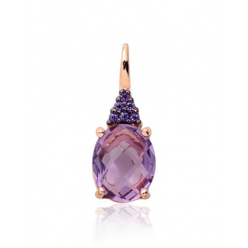 Gold pendant, 585°, Rose gold, Zirkons , Amethyst , 1300822(Au-R+PRh-Bk)_CZ-V+AM