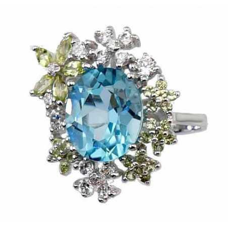 925° Genuine Sterling Silver ring, Stone: Zirkons , Sky Blue Topaz , Peridote , Type: \\\"Orio\\\"  collection, 2100430(PRh-Gr)_