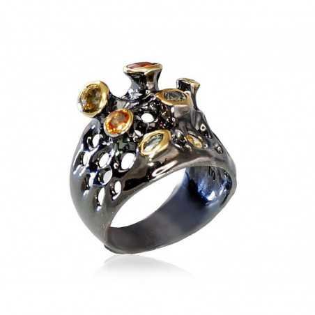 925° Genuine Sterling Silver ring, Stone: Sapphire, Type: With precious stones, 2100531(PAu-Y+PRh-Gr)_SA