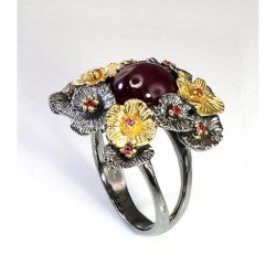 925° Genuine Sterling Silver ring, Stone: Ruby, Sapphire, Type: With precious stones, 2100532(PAu-Y+PRh-Gr)_RB+SA