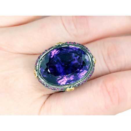 925° Genuine Sterling Silver ring, Stone: Amethyst, Ruby, Sapphire, Type: With precious stones, 2100547(PAu-Y+PRh-Gr)_AM+RB+SA