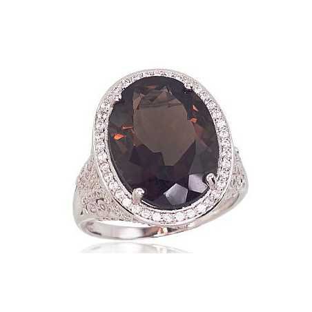 925° Genuine Sterling Silver ring, Stone: Zirkons , Smoky Quarz , Type: \\\"Orio\\\"  collection, 2100829(PRh-Gr)_CZ+KZSM