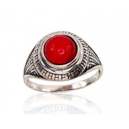925° Genuine Sterling Silver ring, Stone: Coral , Type: Women, 2100947(POx-Bk)_COX