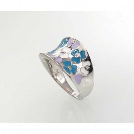 925° Genuine Sterling Silver ring, Stone: Zirkons , Jewelery enamel , Type: Women, 2101216(PRh-Gr)_CZ+ML-W+ML-B+ML-V