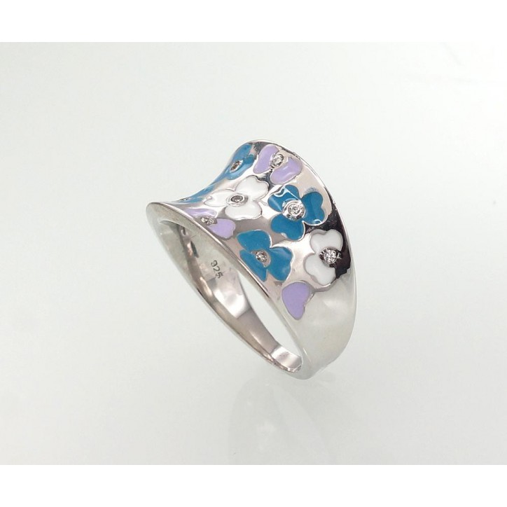 925° Genuine Sterling Silver ring, Stone: Zirkons , Jewelery enamel , Type: Women, 2101216(PRh-Gr)_CZ+ML-W+ML-B+ML-V