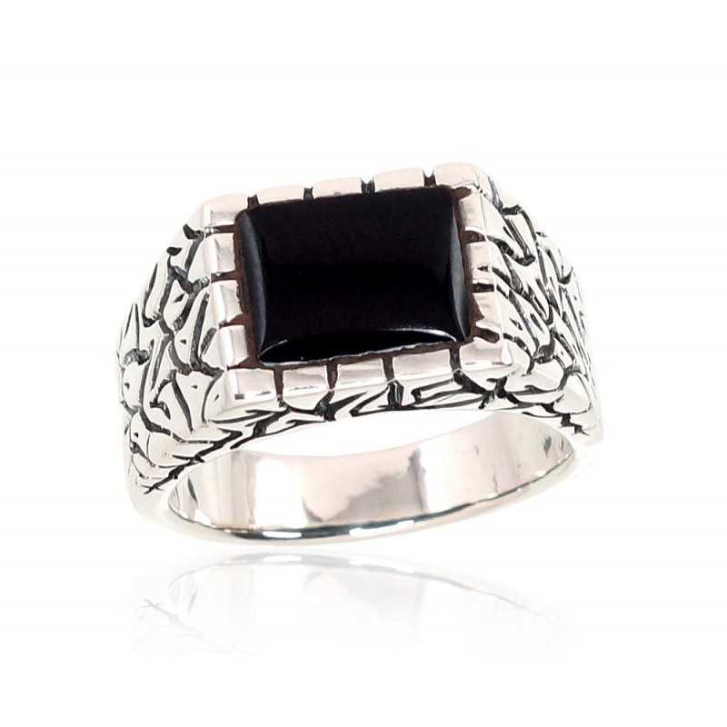 925° Genuine Sterling Silver ring, Stone: Onix , Type: For men, 2101366(POx-Bk)_ON