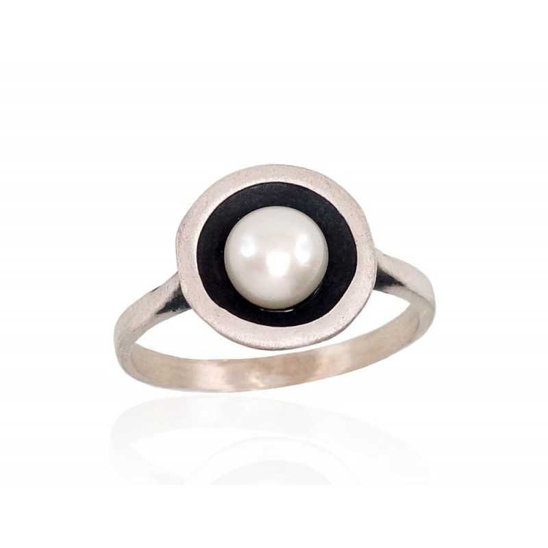 925° Genuine Sterling Silver ring, Stone: Fresh-water Pearl , Type: Women, 2101417(Matt+POx-MattBk)_PE