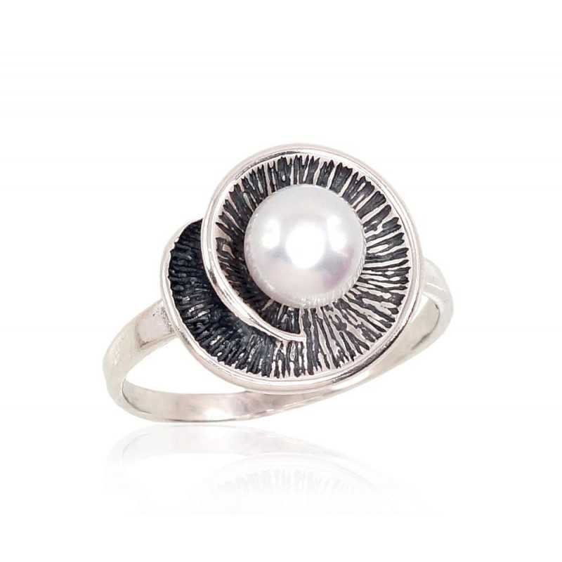 925° Genuine Sterling Silver ring, Stone: Fresh-water Pearl , Type: Women, 2101418(POx-Bk)_PE