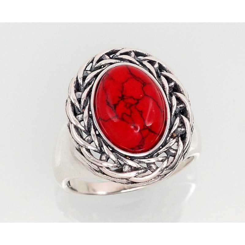925° Genuine Sterling Silver ring, Stone: Coral , Type: Women, 2101427(POx-Bk)_COX