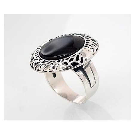 925° Genuine Sterling Silver ring, Stone: Obsidian , Type: Women, 2101431(POx-Bk)_OB